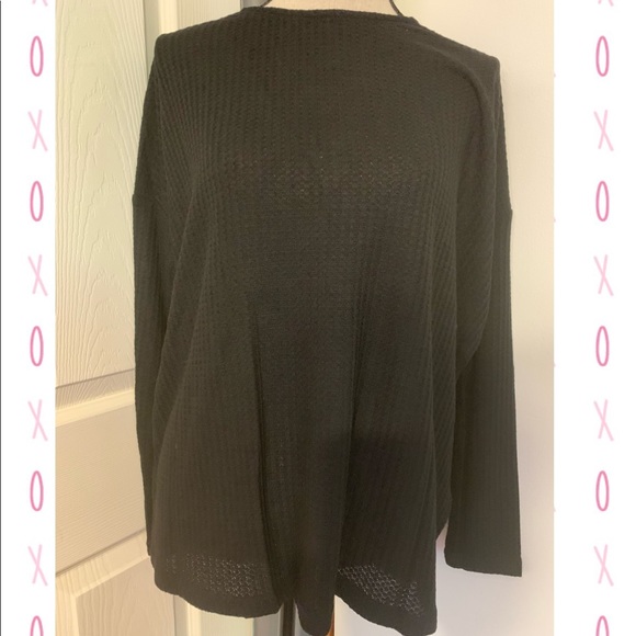 BLACK WAFFLE LACE UP THE BACK DETAIL TOP - Picture 3 of 7